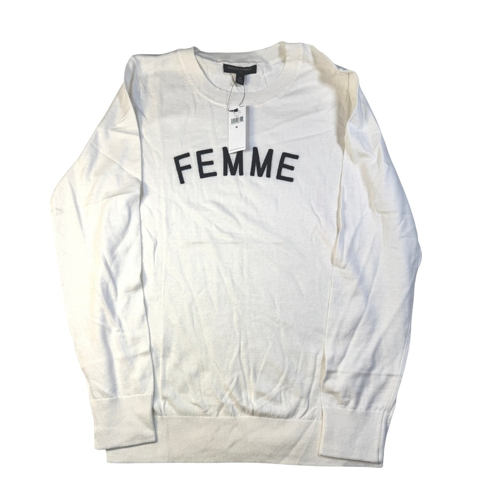 Banana Republic Womens Femme Crew Neck Sweater Cream White Size M NWT Preppy